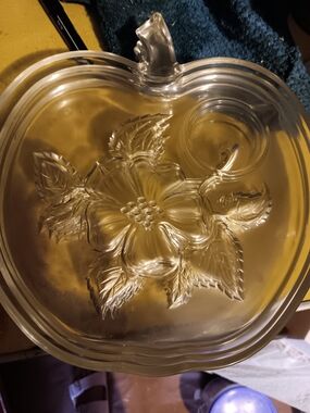3 Clear Glass Apple-Shaped Serving Dish with Floral Relief